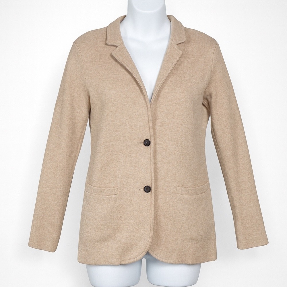 J Crew Knit Blazer Womens XXS Tan Cotton Two Button Pockets Career Casual‎